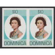 Dominica 1975 - QUEEN ELIZABETH $10  IMPERF PAIR mnh