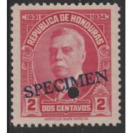 Honduras 1931  Pres BONILLA 2c  SPECIMEN - ex ABN Co Archives