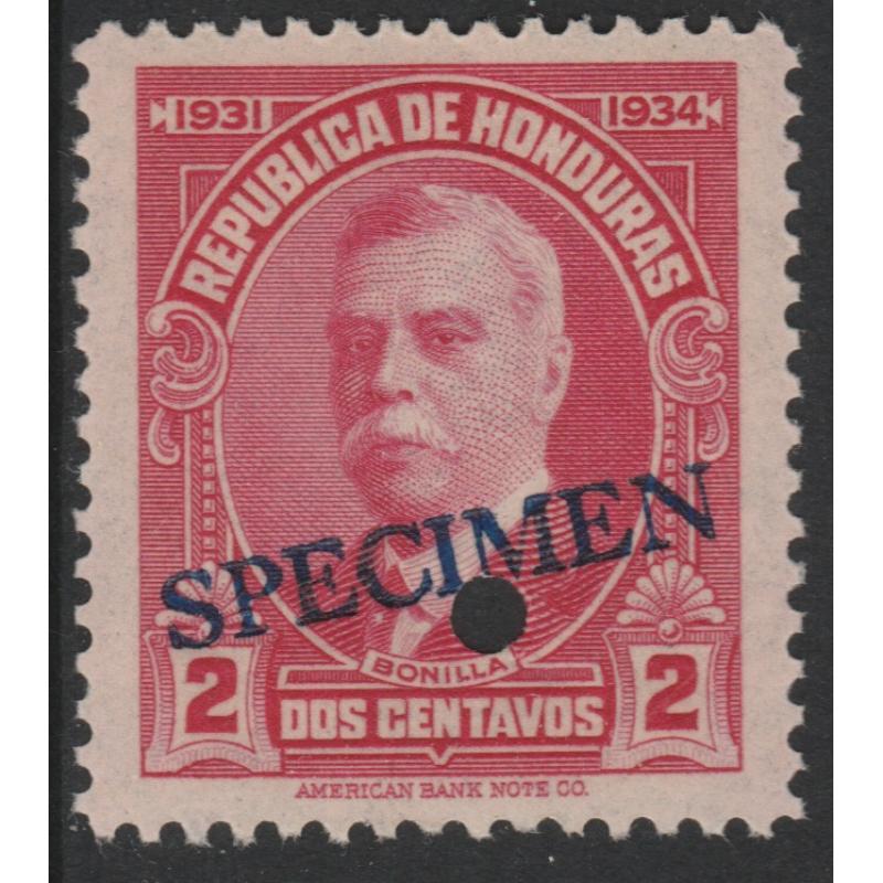 Honduras 1931  Pres BONILLA 2c  SPECIMEN - ex ABN Co Archives