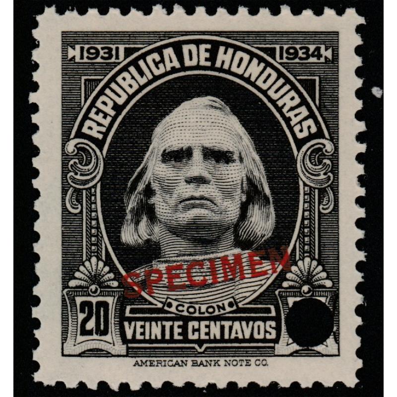 Honduras 1931 COLUMBUS 20c SPECIMEN - ex ABN Co Archives