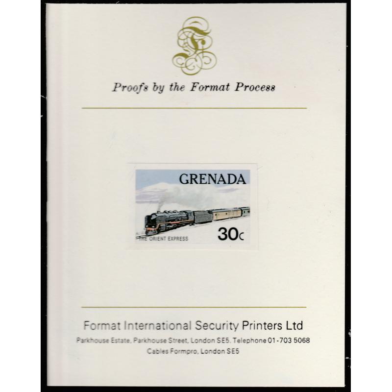 Grenada 1982 TRAINS - ORIENT EXPRESS mperf on FORMAT INTERNATIONAL PROOF CARD
