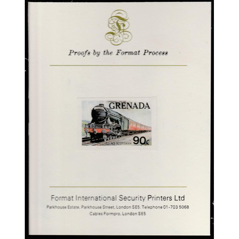Grenada 1982 TRAINS - FLYING SCOTSMAN mperf on FORMAT INTERNATIONAL PROOF CARD