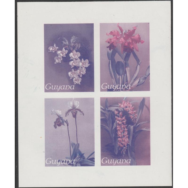 Guyana 1985 ORCHID  IMPERF PROOF BLOCK  in 2 COLOURS ONLY mnh