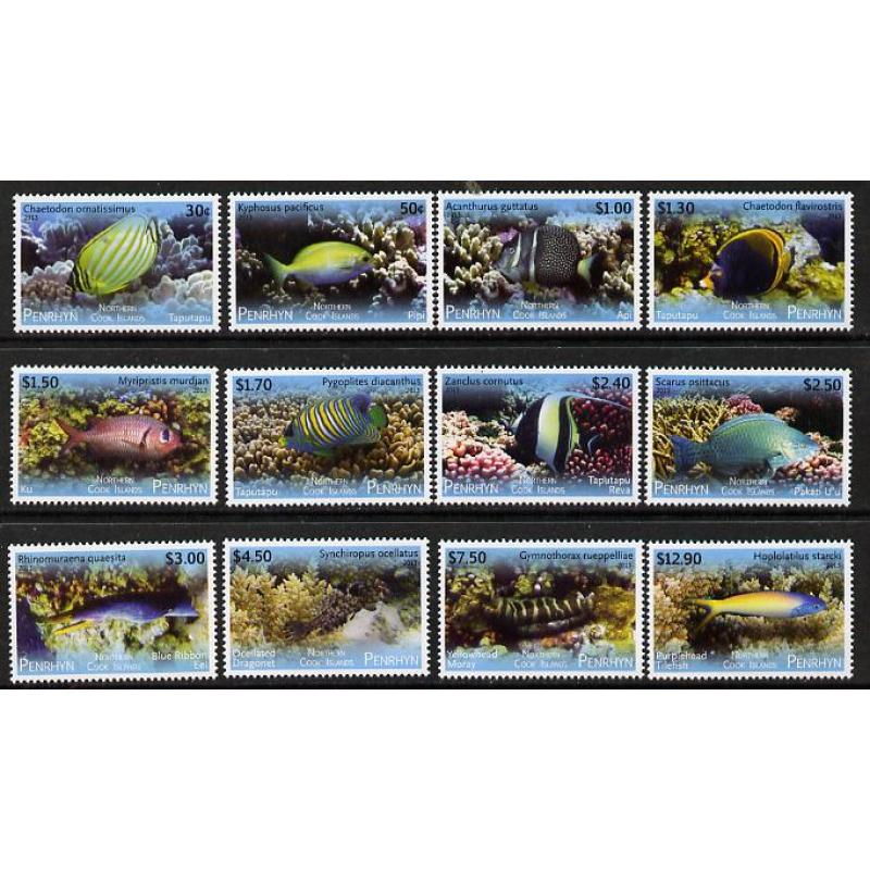 Cook Is Penrhyn 2013 TROPICAL FISH def set 12 vals mnh