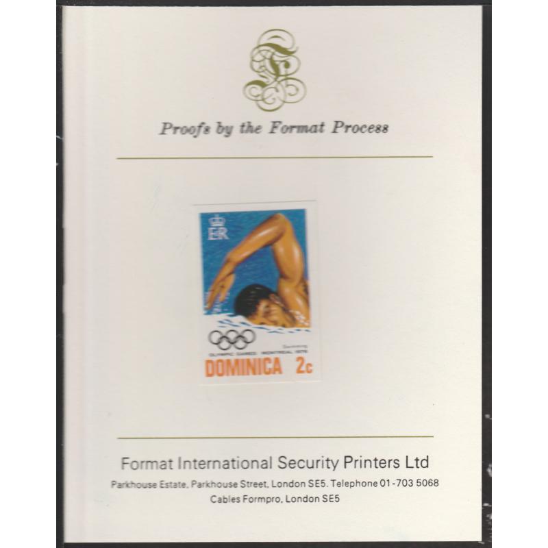 Dominica 1976 OLYMPICS - SWIMMING - FORMAT INTERNATIONAL PROOF CARD