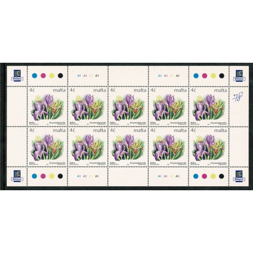 Malta. 1999 Flowers 4c. Complete Sheetlet of 10. Unmounted Mint. SG 1137