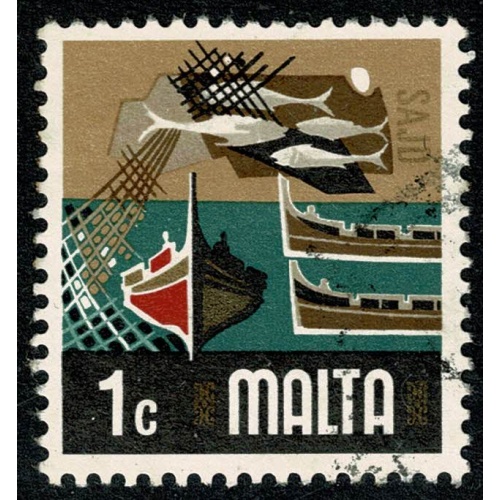 Malta. 1973-76 issue. 1c "Fishing Industry". Fine used. SG 490