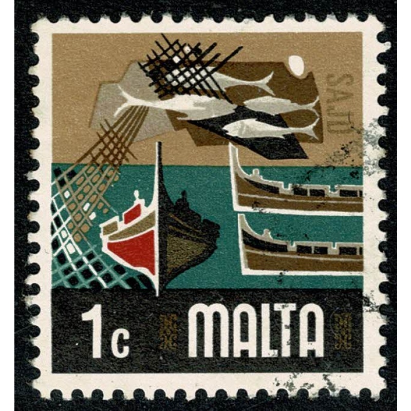 Malta. 1973-76 issue. 1c "Fishing Industry". Fine used. SG 490