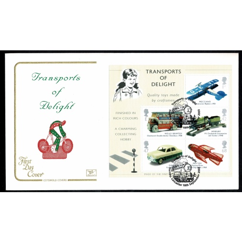 2003 Transports of Delight. Miniature Sheet. Cotswold FDC. Hornby, Lancaster Special Handstamp.