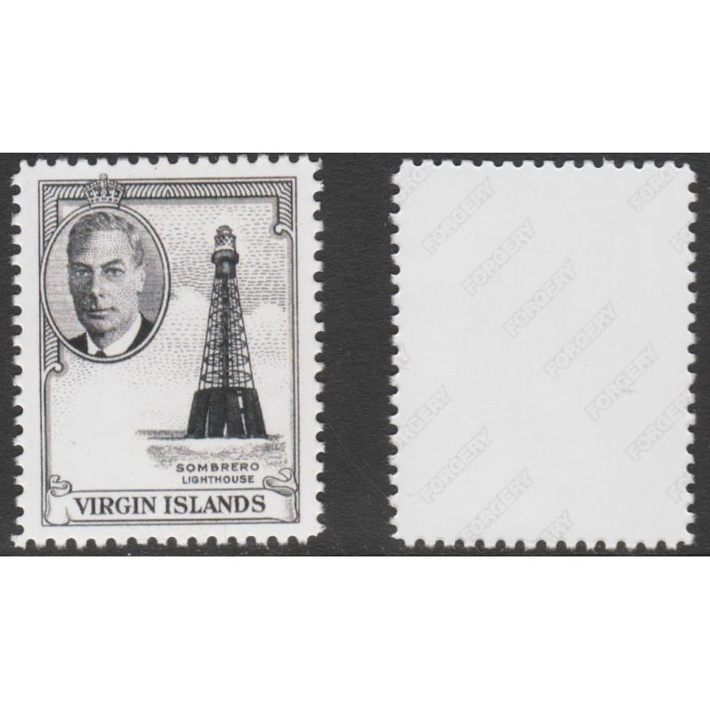 Br Virgin Isands 1952 SOMBRERO LIGHTHOUSE 1c MARYLANd FORGERY