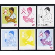 St Vincent 1987 CHILD HEALTH 75c - set of 6 IMPERF PROGRESSIVE PROOFS mnh