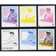 St Vincent 1987 CHILD HEALTH $1 - set of 6 IMPERF PROGRESSIVE PROOFS mnh