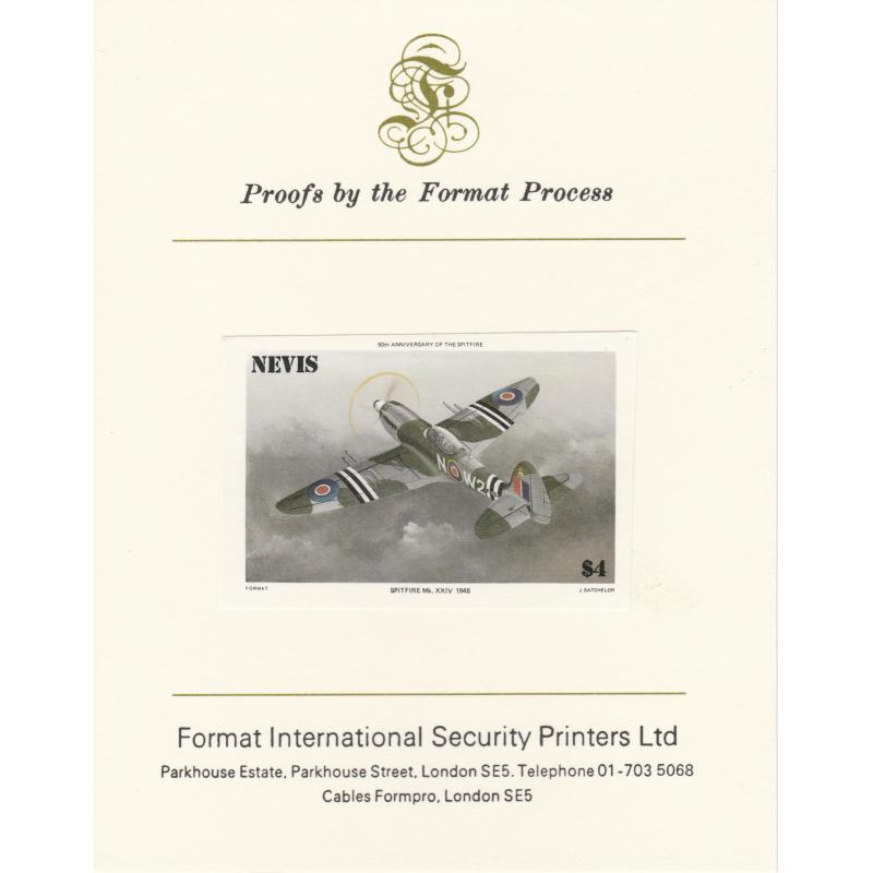 Nevis 1986 SPITFIRE Mark XXIV mperf on FORMAT INTERNATIONAL PROOF CARD