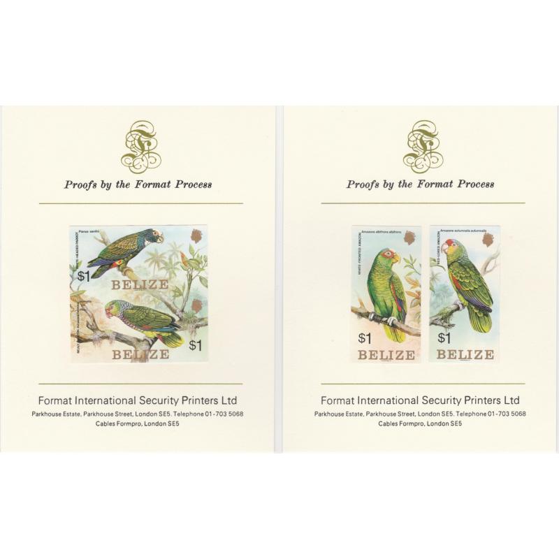 Belize 1984 parrots set of 4 on two FORMAT INTERNATIONAL PROOF CARDs