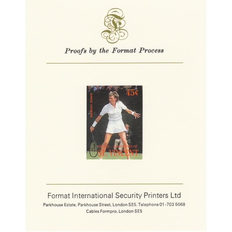 St Vincent Bequia 1988 TENNIS - Anne Hobbs on FORMAT INTERNATIONAL PROOF CARD