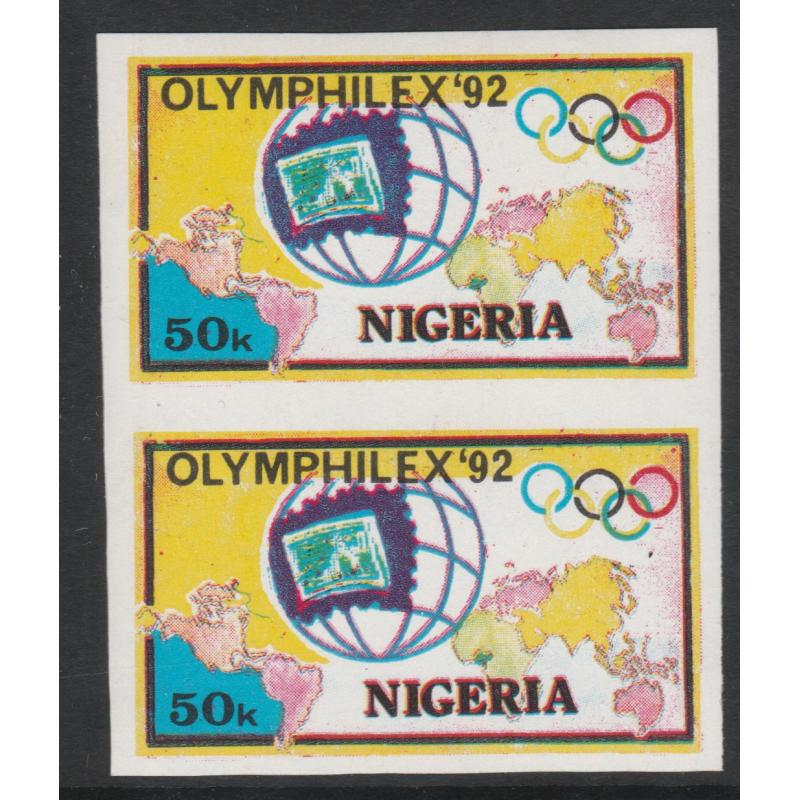 Nigeria 1992 OLYMPHILEX 50k IMPERF PAIR mnh