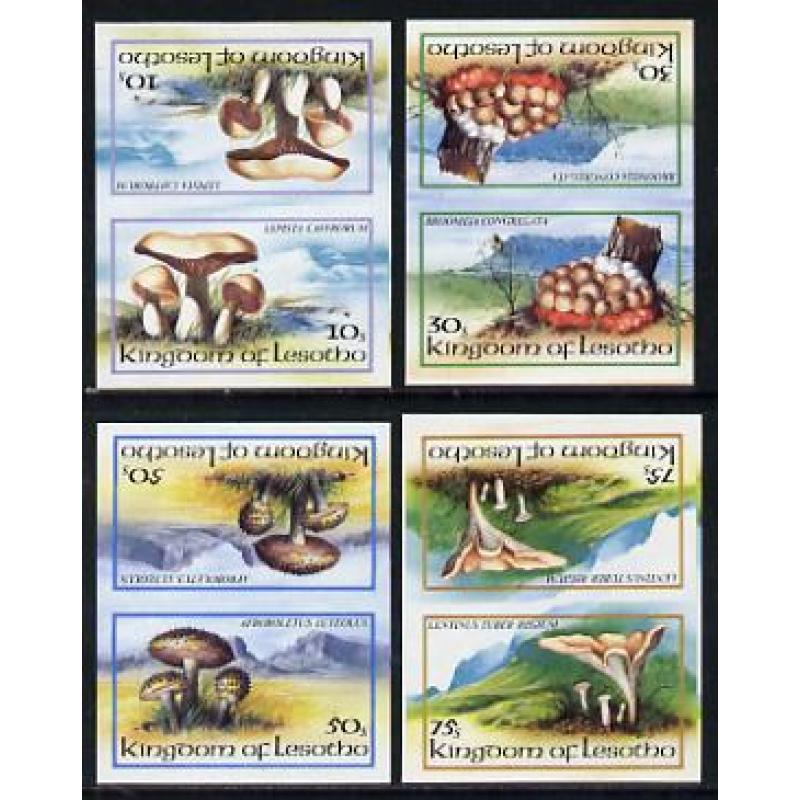 Lesotho 1983 FUNGI set of 4 IMPERF TETE-BECHE PAIRS mnh