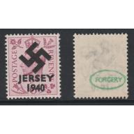Jersey 1940 SWASTIKA OVERPRINT on KG6 6d def - FORGERY mnh