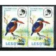 Lesotho 1986 MALACHITE KINGFISHER surch variety in pair mnh