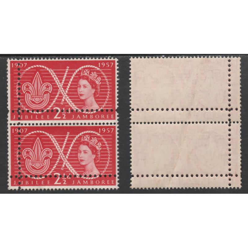 GB 1957 QEII SCOUTS 2.5d pair  DOUBLE  PERFS - FORGERY