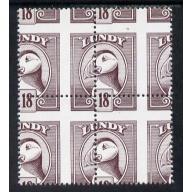 Lundy 1982 PUFFIN 18p def MISPLACED PERFS BLOCK OF 4 mnh
