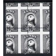 Lundy 1982 PUFFIN 20p def MISPLACED PERFS BLOCK OF 4 mnh