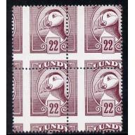 Lundy 1982 PUFFIN 22p def MISPLACED PERFS BLOCK OF 4 mnh