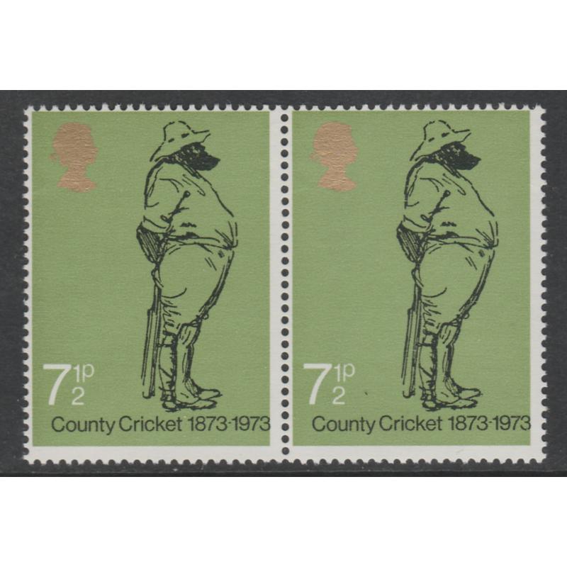 GB 1973 CRICKET horiz pair with 6mm EMBOSSING SHIFT mnh