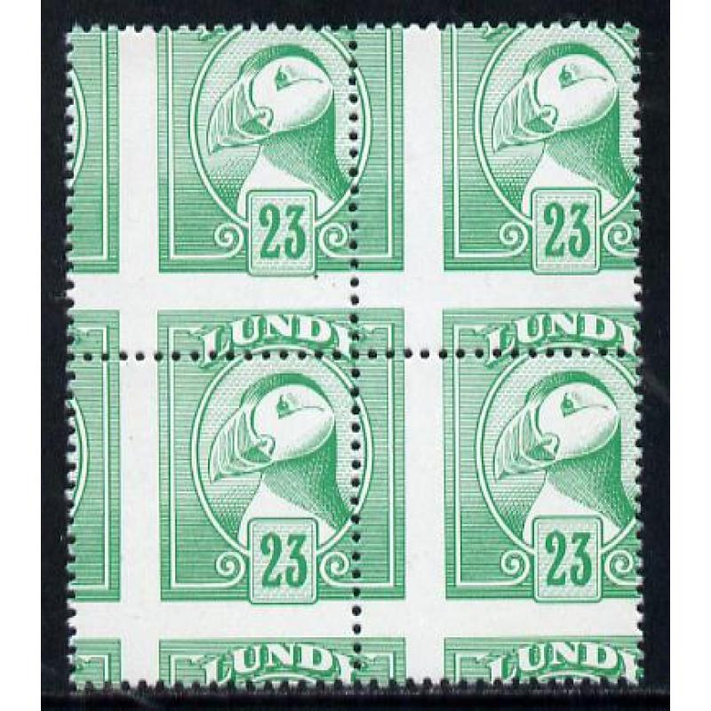 Lundy 1982 PUFFIN 23p def MISPLACED PERFS BLOCK OF 4 mnh