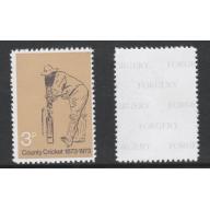 Great Britain 1973 CRICKET 3p QUEEN&#039;S HEAD OMITTED - Maryland Forgery
