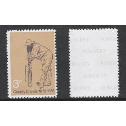 Great Britain 1973 CRICKET 3p QUEEN&#039;S HEAD OMITTED - Maryland Forgery