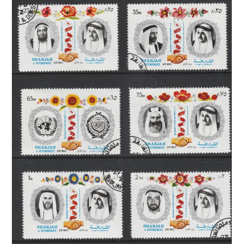 UAE - Sharjah 1971 PROCLAMATION set of 6 on GLOSSY PAPER cto