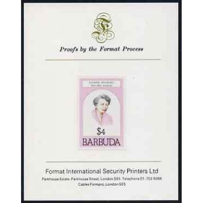 Barbuda 1981 ELEANOR ROOSEVELT  imperf on FORMAT INTERNATIONAL PROOF CARD