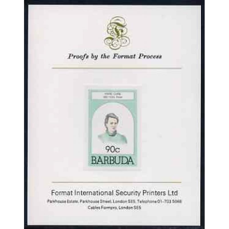 Barbuda 1981  MARIE CURIE  imperf on FORMAT INTERNATIONAL PROOF CARD