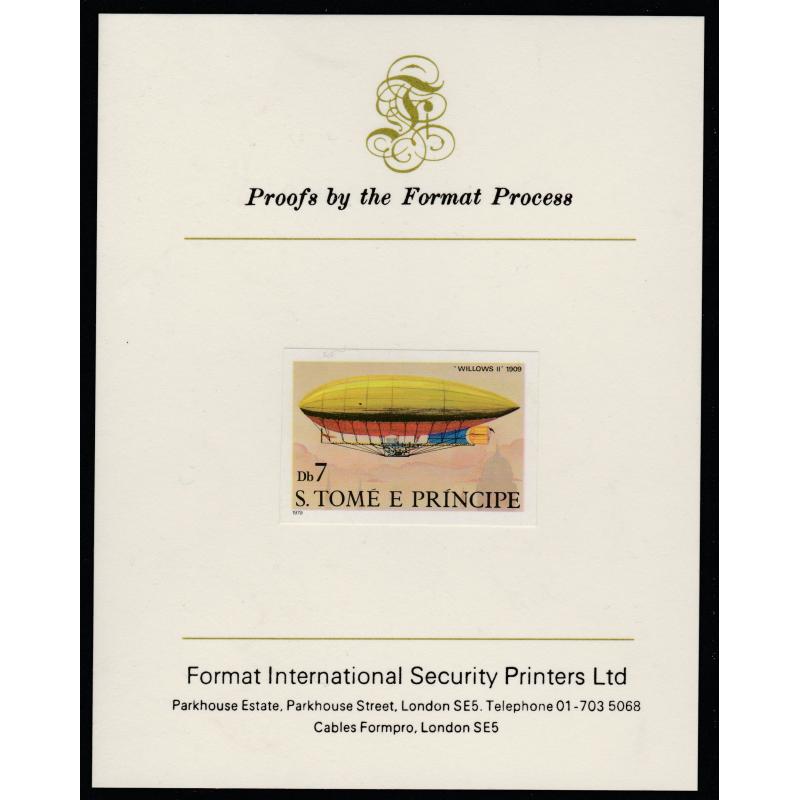 St Thomas & Prince 1980 AIRSHIPS  7Db  imperf on FORMAT INTERNATIONAL PROOF CARD
