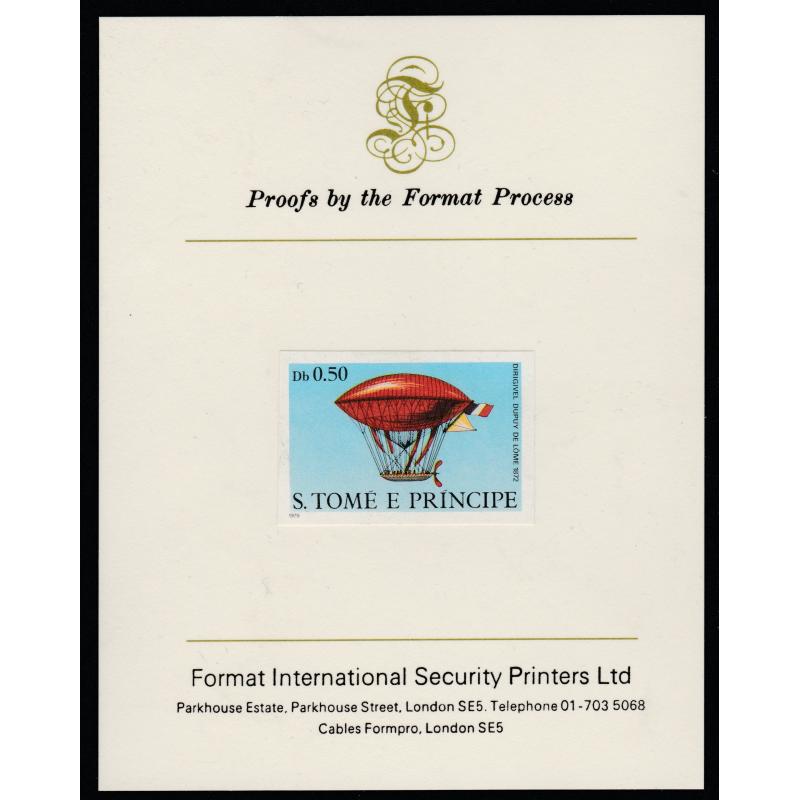 St Thomas & Prince 1980 AIRSHIPS  0.5Db  imperf on FORMAT INTERNATIONAL PROOF CARD
