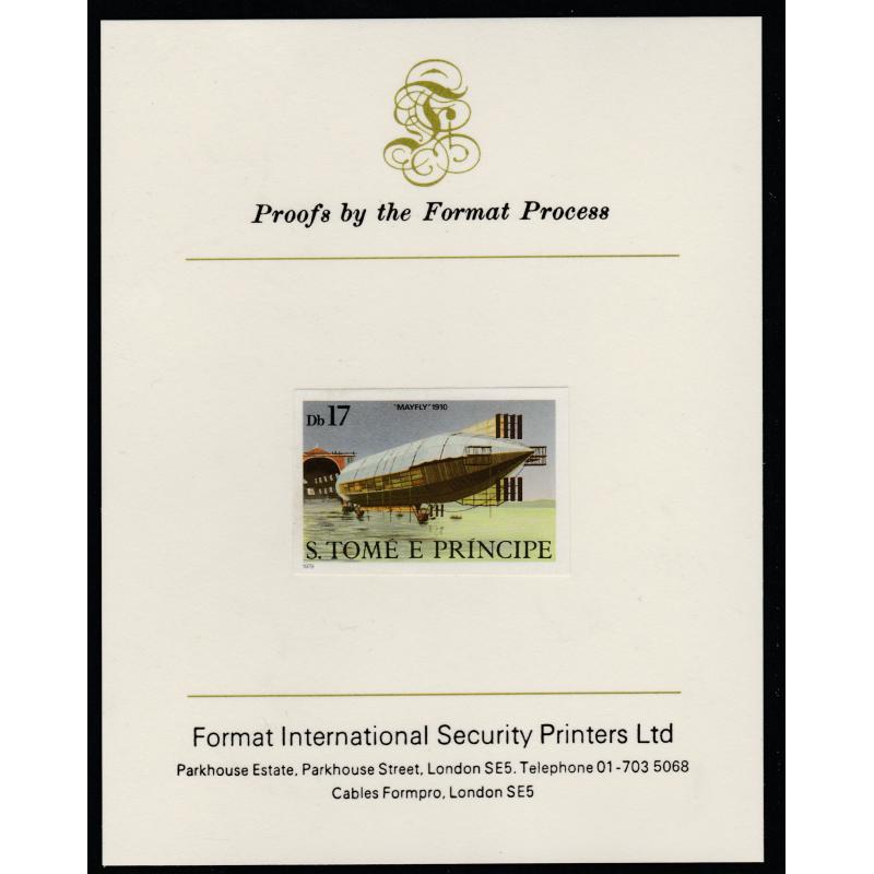 St Thomas & Prince 1980 AIRSHIPS  17Db  imperf on FORMAT INTERNATIONAL PROOF CARD