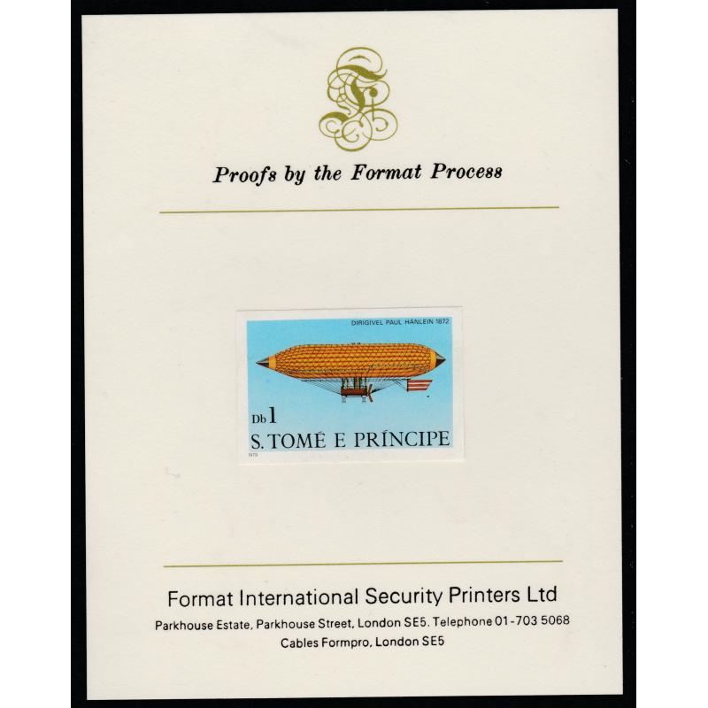 St Thomas & Prince 1980 AIRSHIPS  1Db  imperf on FORMAT INTERNATIONAL PROOF CARD