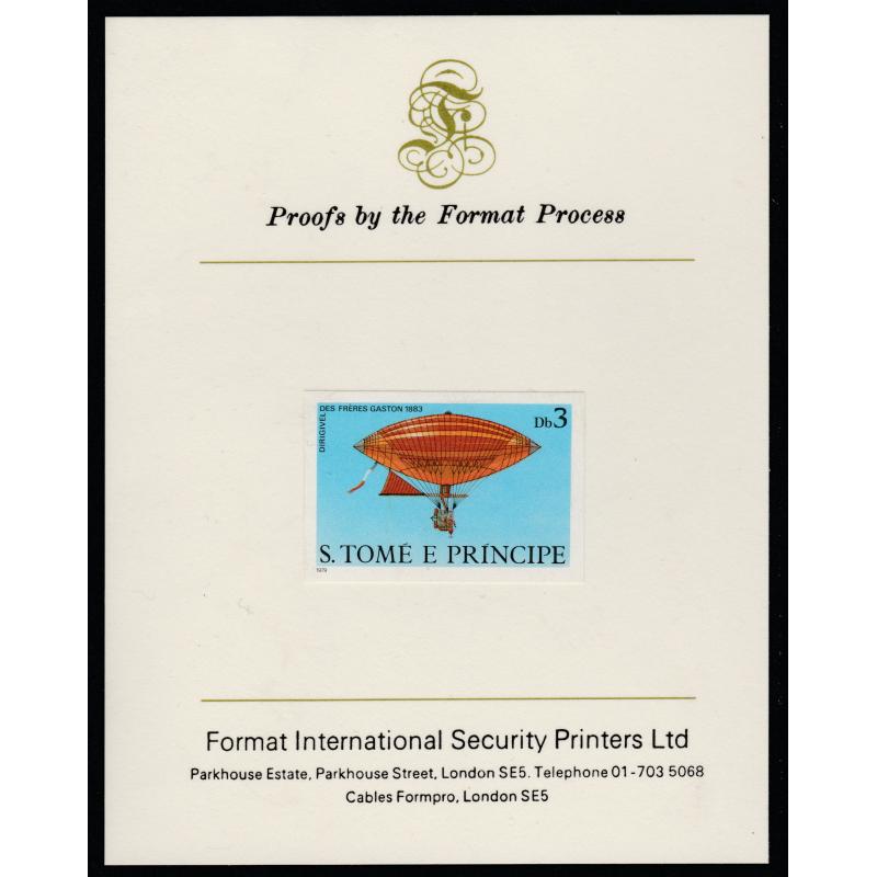 St Thomas & Prince 1980 AIRSHIPS  3Db  imperf on FORMAT INTERNATIONAL PROOF CARD