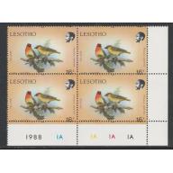 Lesotho 1988 BIRDS - CAPE WEAVER plate block with PERF SHIFT mnh