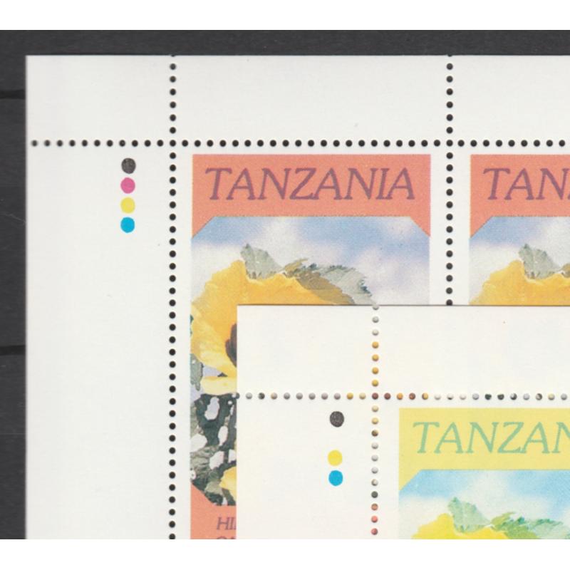 Tanzania 1986 FLOWERS - 1s50 HIBISCUS with RED OMITTED complete sheet of 8 mnh