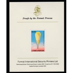 St Thomas & Prince 1980 BALLOONS 25Db  imperf on FORMAT INTERNATIONAL PROOF CARD