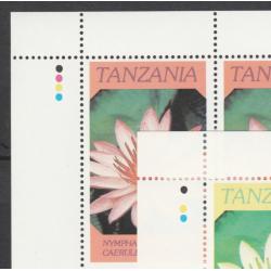 Tanzania 1986 FLOWERS - 30s NYMPHAEA with RED OMITTED Complete sheet of 8
