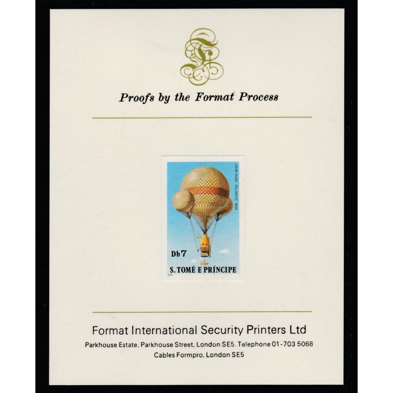 St Thomas & Prince 1980 BALLOONS 7Db  imperf on FORMAT INTERNATIONAL PROOF CARD