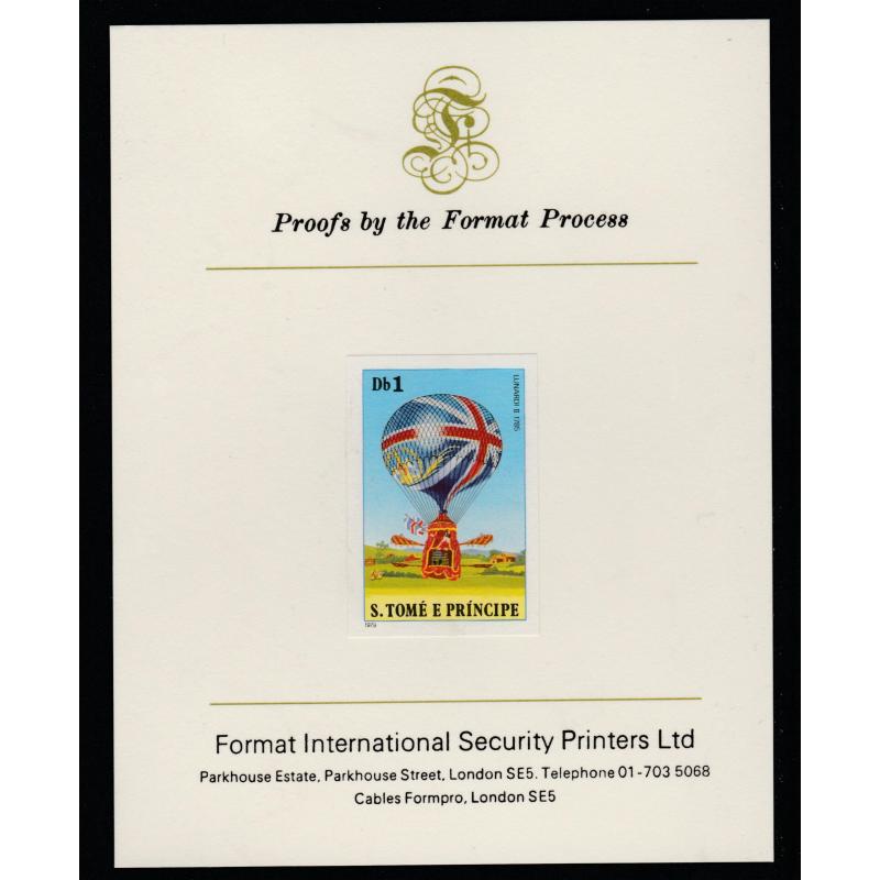 St Thomas & Prince 1980 BALLOONS 1Db  imperf on FORMAT INTERNATIONAL PROOF CARD