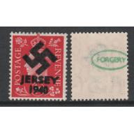 Jersey 1940 SWASTIKA OVERPRINT on KG6 1d def - FORGERY mnh