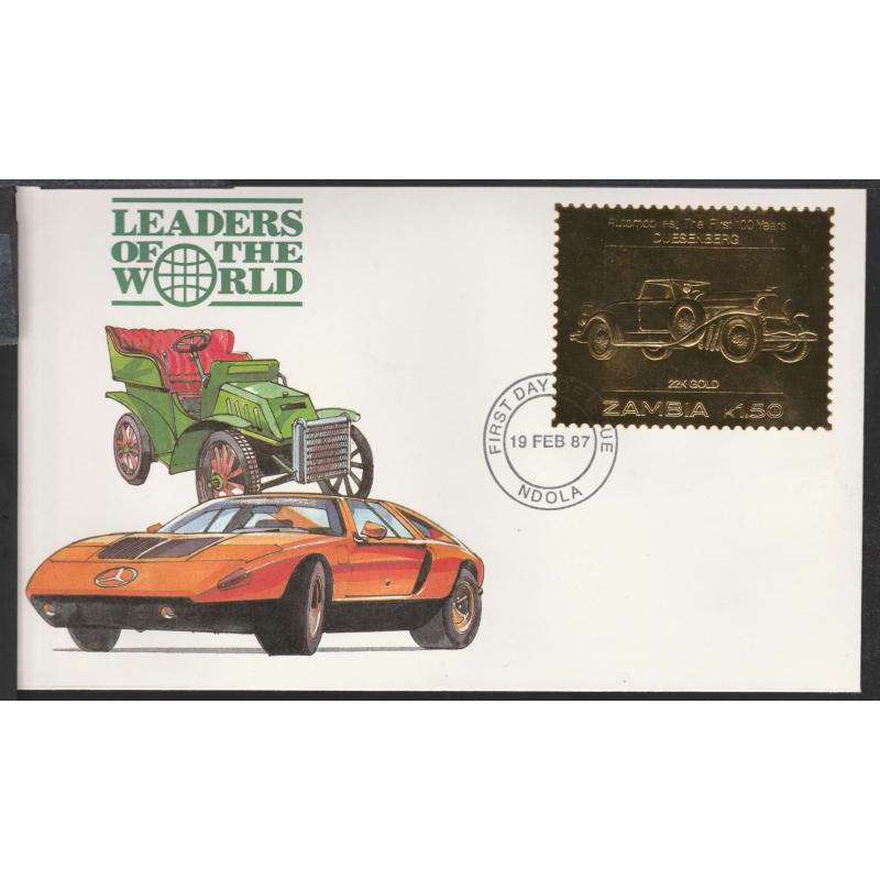 Zambia 1987 CLASSIC CARS in GOLD - DUESENBERG on First Day Cover