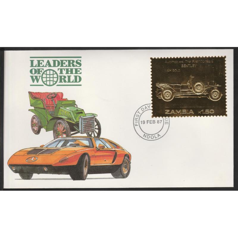 Zambia 1987 CLASSIC CARS in GOLD - BENTLEY on First Day Cover