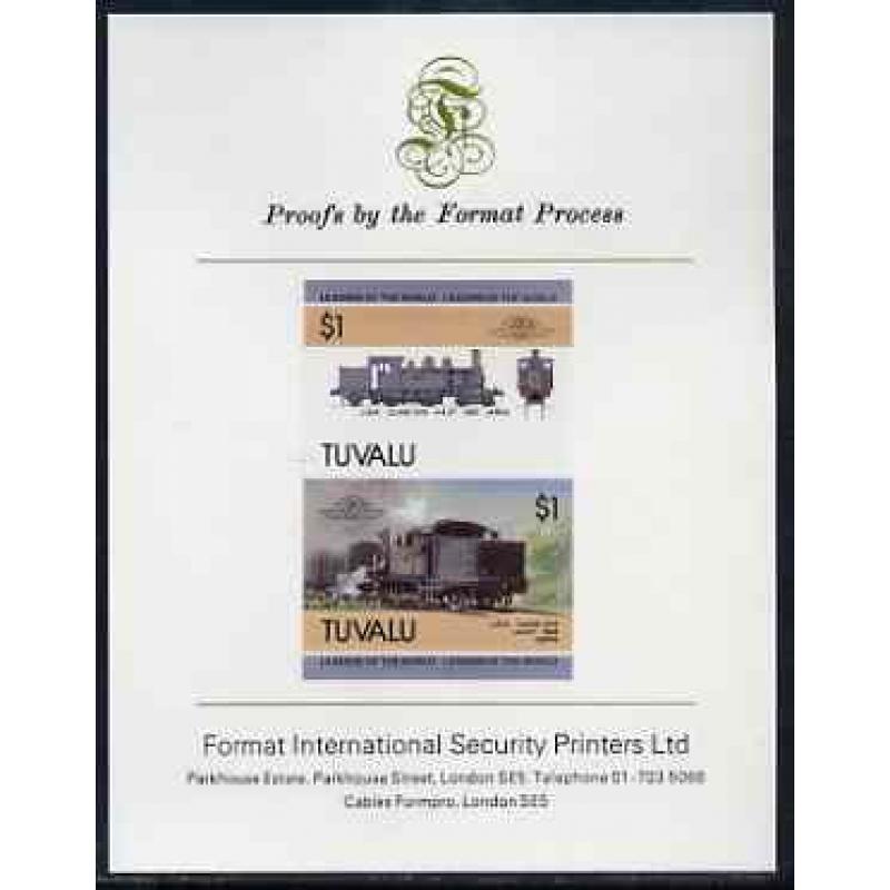 Tuvalu  1985 LOCOMOTIVES  imperf on FORMAT INTERNATIONAL PROOF CARD