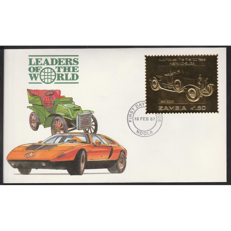 Zambia 1987 CLASSIC CARS in GOLD - HISPANO-SUIZA on First Day Cover